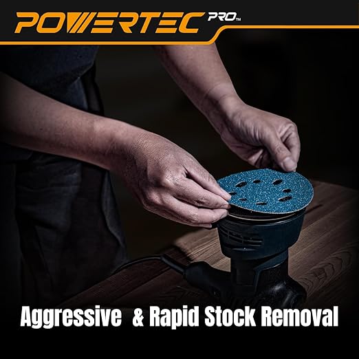 POWERTEC PRO 50PK, 5 Inch Sanding Discs Hook and Loop, 40/60/80/120/220 Grit, Ceramic Orbital Sander Sandpaper for 5 & 8 Hole Random Orbital Sanders - Automotive, Paint, Metal, Woodworking (45300C-50)