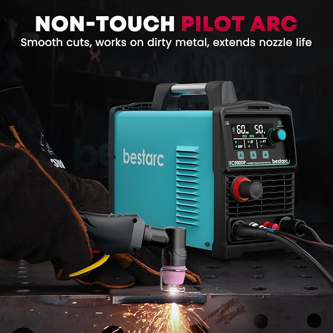Plasma Cutter, [Pilot Arc][Large LED Display][Air Sensor] 50A bestarc Plasma Cutter Machine 110/220V Dual Voltage, 1/2 Inch Clean Cut 3/4 Inch Max Cut, Post Flow Mesh, 2T/4T for Beginners DIY