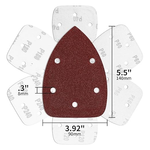 100-Pack Mouse Sandpaper (5-Hole) for Mouse Detail Sanders, Grits 40/80/120/180/240, Premium Aluminum Oxide, Easy to Replace, Ideal for Woodworking, Furniture Refinishing, and Crafting