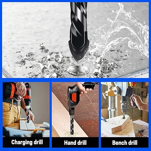 10-Piece 5/32" Masonry Drill Bits for Tile Glass Ceramic Wall Brick Stone Soft-Metal Wood, 1/4 Inch Concrete Drill Bits Cement Drill Bit Set, 3-Flat Shank, YG8 Carbide Tungsten Steel Alloy Tip 4mm