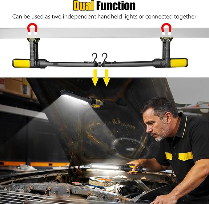 SYLSTAR Work Light for Mechanic, 2400LM LED, 4400mAh Rechargeable, Magnetic, Underhood Work Light with Hooks for Car Repairing, Job site, Garage, Workshop, Emergency(Yellow)
