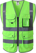 JKSafety 9 Pockets Class 2 High Visibility Zipper Front Safety Vest With Reflective Strips, Meets ANSI/ISEA Standards (150-Green, 4X-Large)