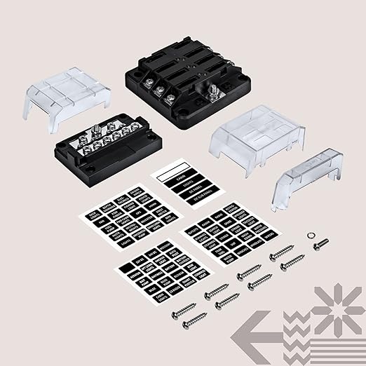 True Mods 6 Way Fuse Box with 12 Ground Negative Busbar for Automotive [12V - 32V DC] [100 Amp Max] [Modular Design] [ATC/ATO Fuses] [LED Indicator] Auto Marine Ground Fuse Block