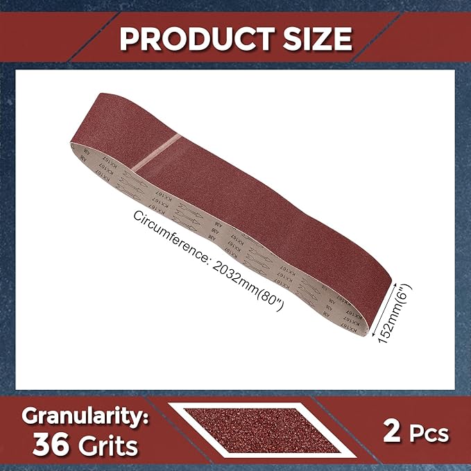 2 Pcs Sanding Belts 6 x 80 Inch 36 Grit Aluminum Oxide Abrasive Sandpaper for Belt Sander Metal Grinding Wood Working Weld Rust Removal