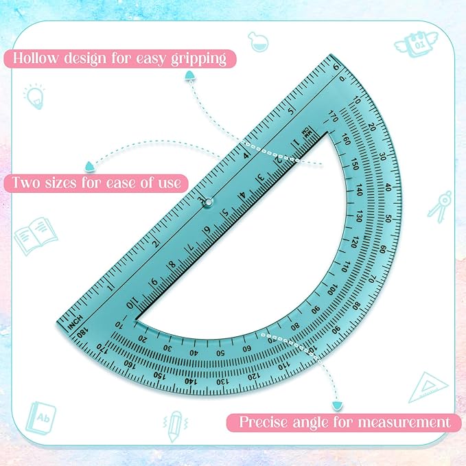 12 Pcs of Colorful Plastic Protractors 180 Degrees 6 Inches Mathematical Protractor Translucent Geometric for Learn Office Measurement Drawing