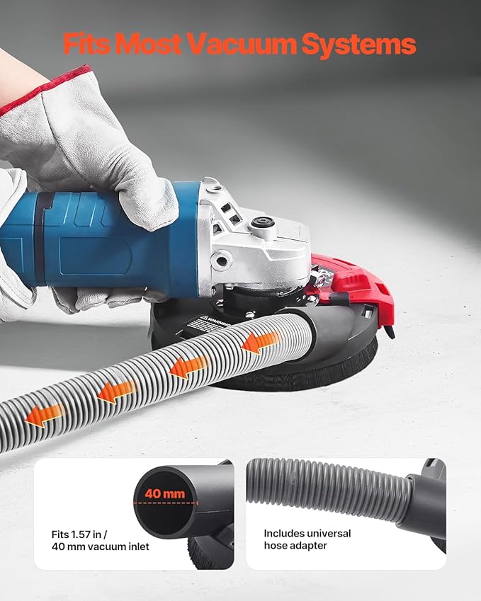 VEVOR Grinding Dust Shroud for Angle Grinder, Universal 4-5 in, Surface Grinder Dust Shroud with 6 Clamping Washers & 5 in Diamond Grinding Cup Wheel, Connect to Vacuum Cleaner, for Wood Concrete Wall