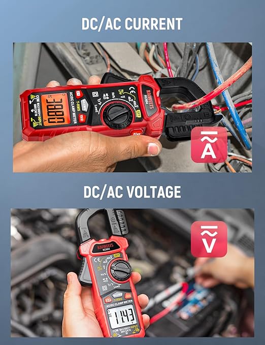 KAIWEETS Digital Clamp Meter Multimeter with D-Shaped Jaw for AC/DC Current & Voltage, Auto-ranging 4000 Counts Voltage Tester with Flashlight Backlight, Measuring Temperature Continuity Diode NCV