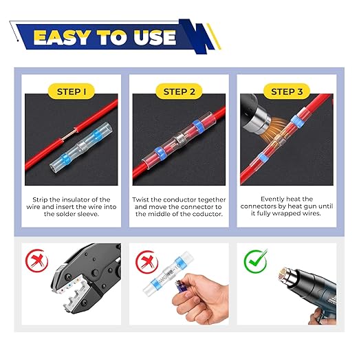 FORCA 740PCS Heat Shrink Wire Connectors Kit, AWG 16-14 Marine Grade Waterproof Crimp, Electrical Solder Seal, Ring Fork Spade Bullet Solder Butt Connectors Blue(13 Types)