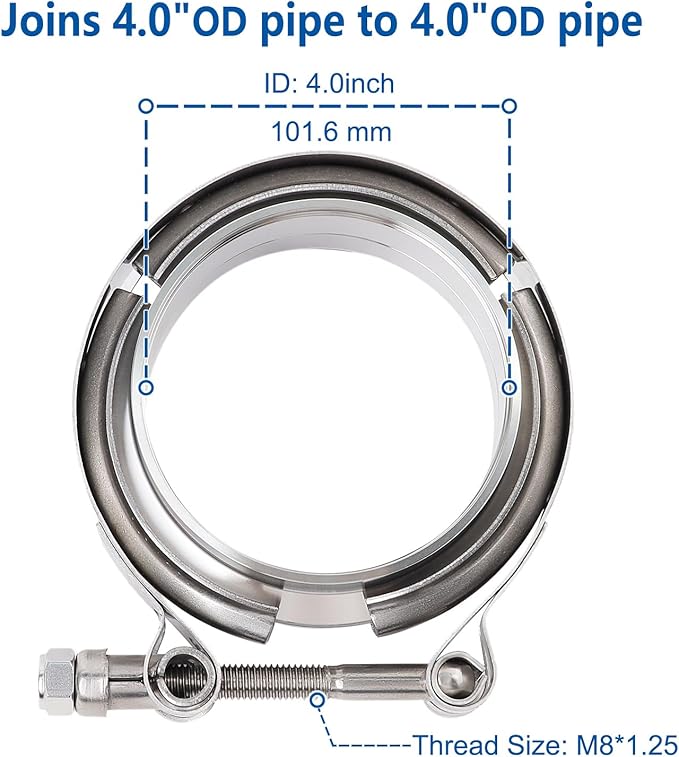 LokoCar 4.0 Inch V Band Clamp with Flange Male Female Stainless Steel 2Pcs