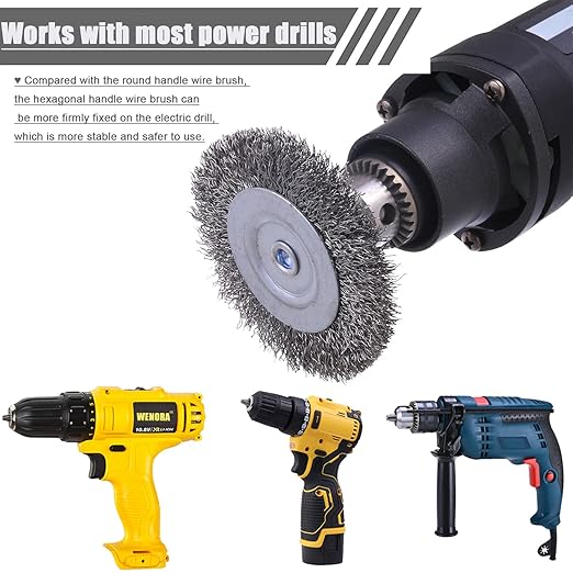 6 Pack Wire Wheel Brush for Drill - 1/4 Inch Hex Shank, Coarse Carbon Steel Crimped Wire Wheel for Cleaning Rust