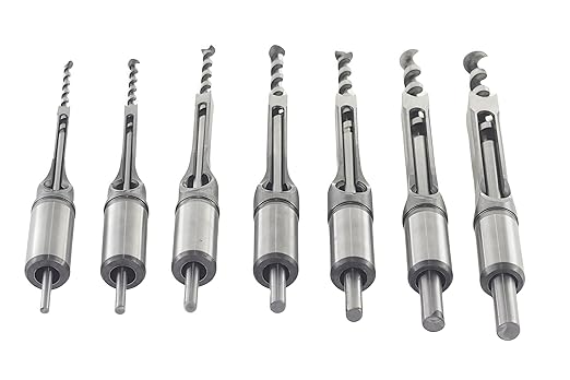 7PC High-Speed Steel Square Hole Mortise Chisel Drill Bit Set for Woodworking, 6/25“ 1/4“ 5/16“ 3/8“ 2/5“ 1/2“ 9/16“ Sizes, Ideal for Mortising Machines and Drill Press Attachments