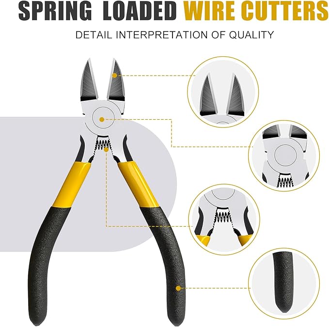 Lasnten Wire Cutters Precision Cutting Pliers Side Diagonal Cutters Small Wire Clippers with Nonslip Handle DIY Jewelry Making Crafting Model Kits (15 Pcs 6 Inch,Yellow Black)