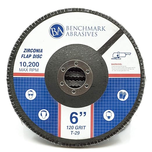 Benchmark Abrasives 6" x 7/8" Premium High Density Jumbo Zirconia Type 29 Flap Discs for Angle Grinder, 6 Inch Sanding Discs, Finishing, Deburring, Rust Removal - (10 Pack) 120 Grit