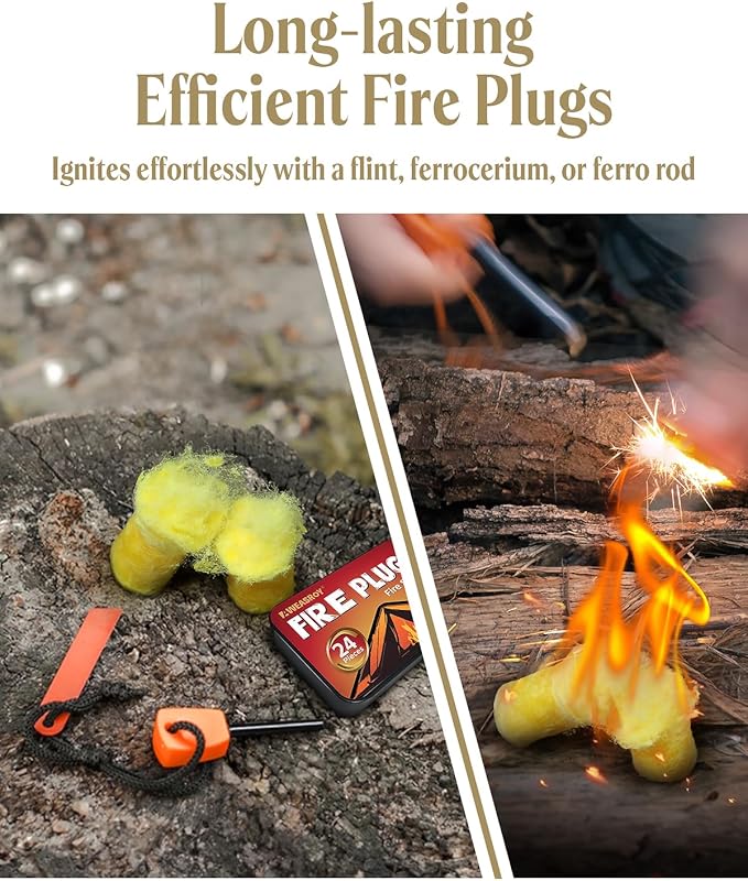 Fire Plugs Fire Starters - Windproof Fire Starter for Campfires Long Brun Time - Fire Starters for Fireplace,Chimney,BBQ Grill,Camping Fire,Wood Stove - Emergency Survival Tools 24pcs