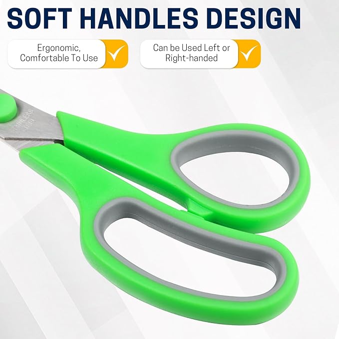 8" Multipurpose Scissor Bulk 48 Pack, Comfort Grip Handles Ultra Sharp Blade Shears Stainless Steel Scissors for Office Home, All Purpose Scissors