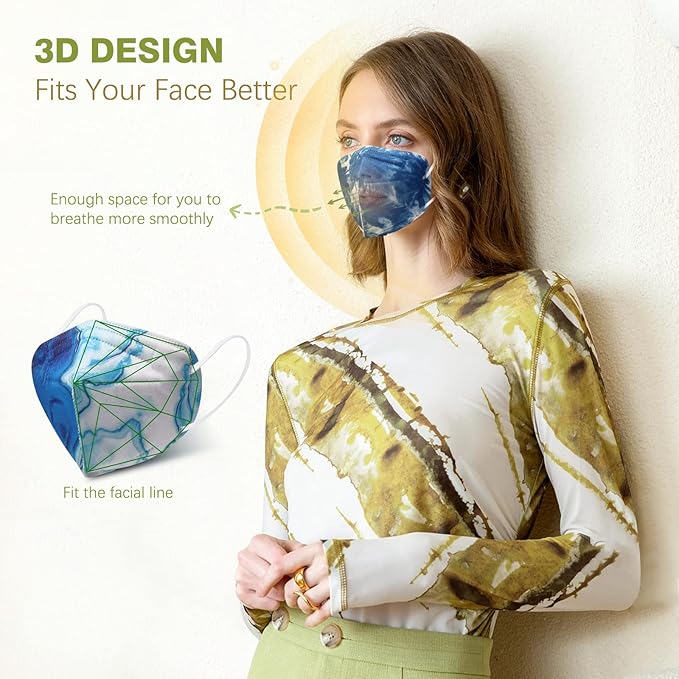 KN95 Face Masks 50 Pack Tie Dye Breathable Safety Respirator 5-Ply Multicolor Cup Dust Disposable KN95 Mask For Adult