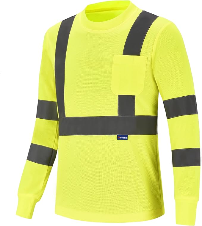 AYKRM Safety T Shirt Reflective High Visibility hi vis Long Sleeve T Shirt (XS-6XL)