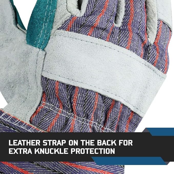 Glove Station Cowhide Split Leather Palm Work Gloves with Rubberized Safety Cuff