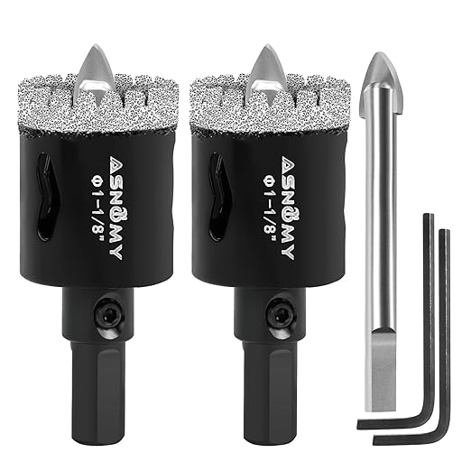 2Pcs 1-1/8 Inch Diamond Hole Saw with Pilot Drill Bit, 1-1/8" Serrated Brazing Tile Hole Saw Diamond Core Drill Bits with Guiding Bit for Ceramic Porcelain Tile Glass Stone Granite Marble