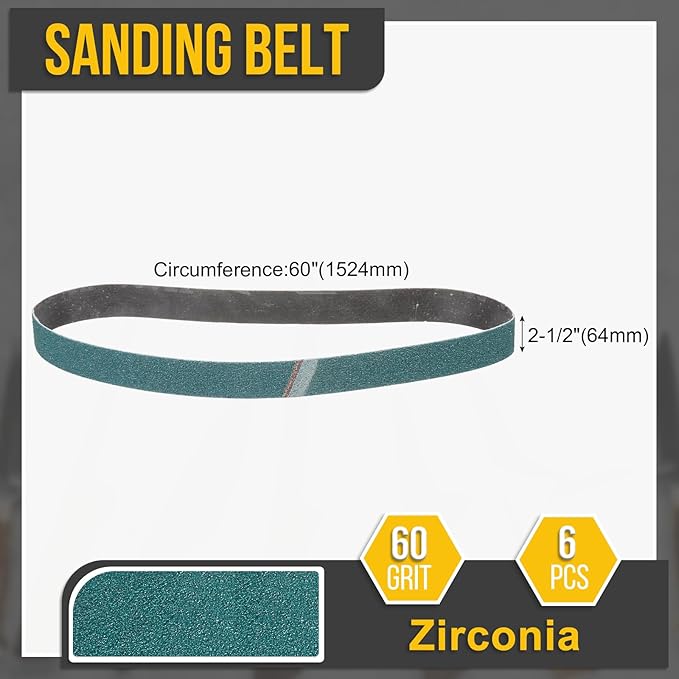 2 1/2 x 60 Inch Sanding Belt, 6 Pcs 60 Grit Zirconia Knife Sharpener Belts Work Sharpening for Belt Sander Knife Carving Tool Metal Working
