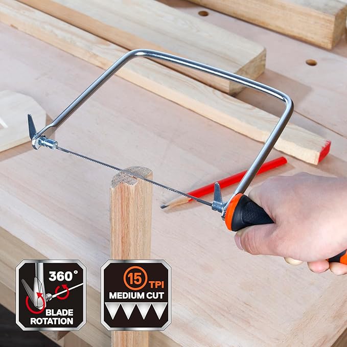 JORGENSEN Pro Coping Saw, Coping Frame and Extra 2pcs 6-1/2 Inch Replacement Blades Set for Woodworking, Plastic, Rubber, and Soft Metal Cutting