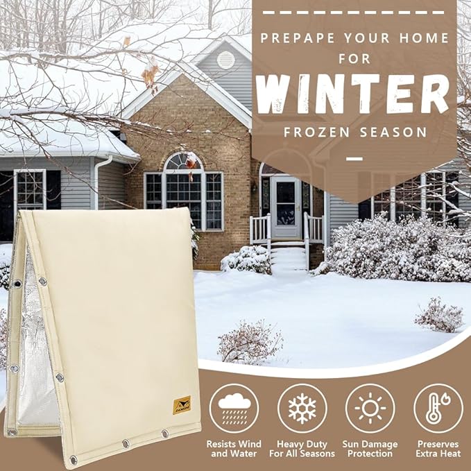 Backflow Preventer Insulation Cover - 2 Way Opening Pipe Insulation Cover for Irrigation Valve, Sprinkler Cover for Outside - Winter Freeze Protection Backflow Cover - 18" W x 34" H, Beige