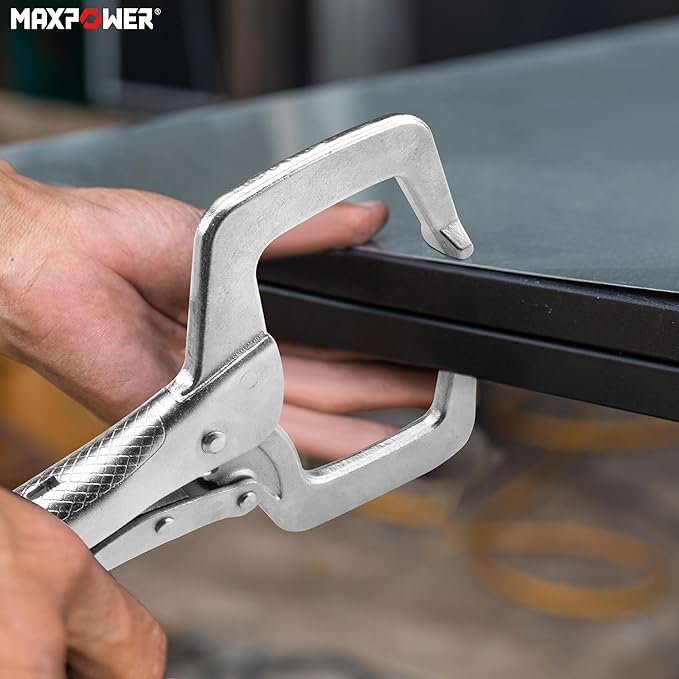 MAXPOWER 11-inch Locking C Clamp, Heavy Duty C-Clamp Locking Pliers with Regular Tips for Welding
