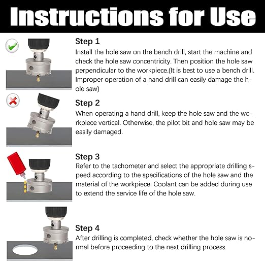 8PCS Carbide Hole Saw Kit, 5/8'' to 2'' Metal Hole Cutter with Pilot Drill, Holesaw for Hard Metal, Stainless Steel, Iron, Mild Steel, Aluminium, Alloy, Plastic, Fiberglass
