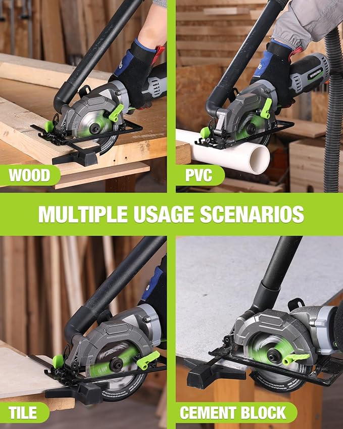 WORKPRO 5.8Amp 3500RPM Circular Saw with Parallel Guide, Maximum Cutting Depth 1-11/16″(90°),1-1/8″(45°), Compact Circular Saw with Three 4-1/2" Blades for Wood, PVC, Tile, Cement Block