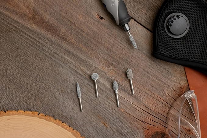 Kutzall 4-Piece Rotary Burr Kit - 1⁄8" Shaft, Coarse - Wood Carving Bits for Dremel, Foredom, Ryobi, DeWalt, Milwaukee Tools - Structured Tungsten Carbide