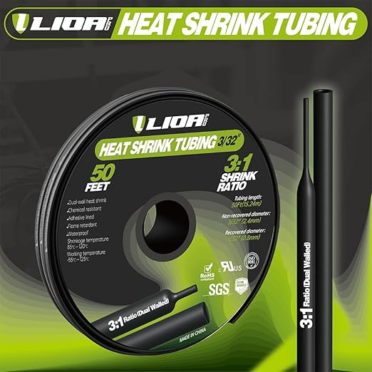 Heat Shrink Tubing 50 Feet Roll, 3:1 Ratio Adhesive Lined Marine Grade Shrink Wrap Tubing,Industrial Heat Shrink Tube Electrical 3/32 inches Black