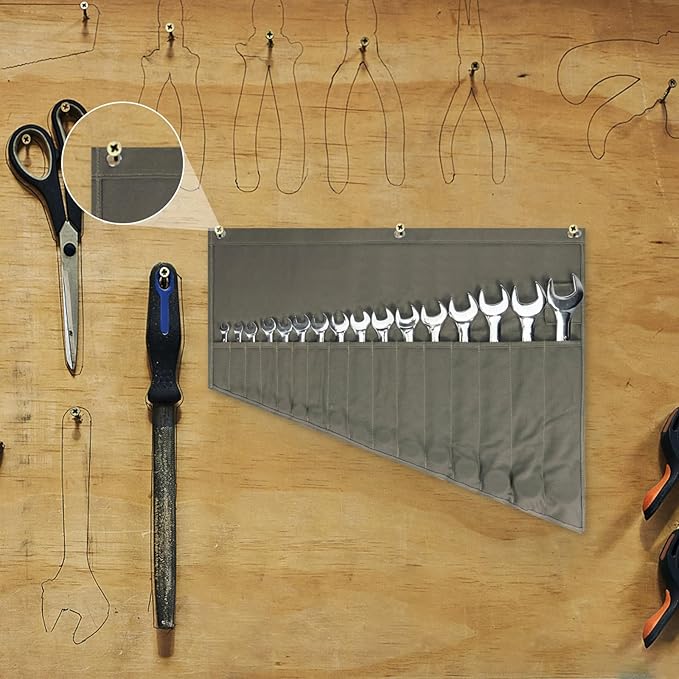 Tool Organizers,16 Pocket Wrench Pouch,Metric or SAE,Wrench Bag and Wrench Roll Up Pouch,Used for Wrench Organization and Tool Storage(Olive color)
