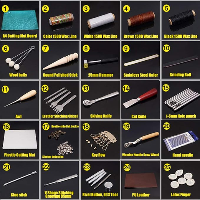 Leather Sewing Tools 44 pcs Leather Craft Tools Kit for Hand Sewing Stitching, Stamping Set and Saddle Making