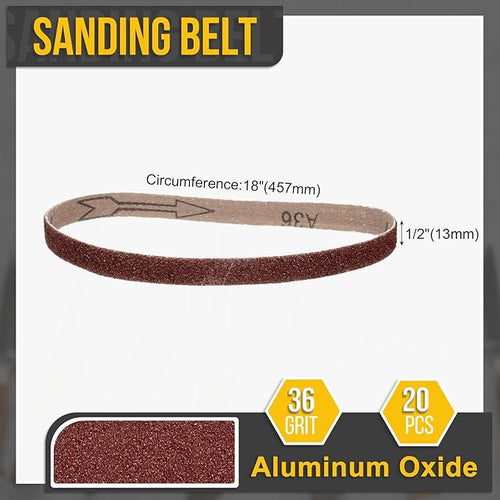 1/2 x 18 Inch Sanding Belt, 20 Pcs 36 Grit Knife Sharpener Belts Work Sharpening for Belt Sander Knife Carving Tools Metal Working