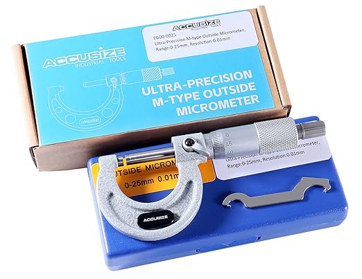 Accusize Industrial Tools 0-25mm by 0.01mm Ultra-Precision Outside Micrometer, EG00-0025