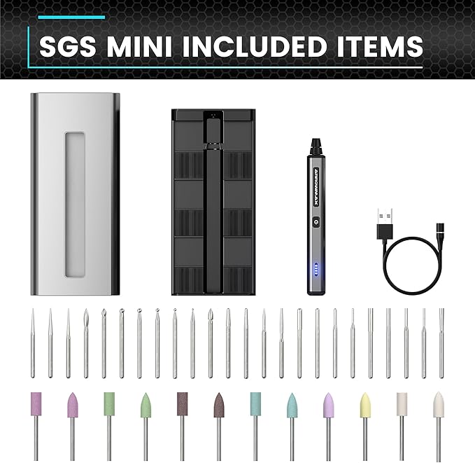 AM ARROWMAX Mini Engraving Pen, Cordless Rotary Tool with 36 Bits, Aluminum Case, Bluetooth, APP, Wireless Magnetic Charge, Engraving Tool for Jewelry, Wood, Glass, Carving (SGS Mini)