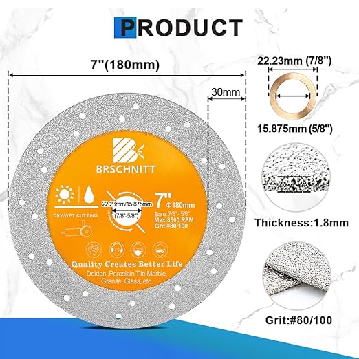 Rock Slab Grinding Disc - 7 inch Glass Cutter Disc (3pcs), Granite Cutting Disc, Diamond Grinder Wheel for Rock Slab, Stone, Tile, Marble, Granite, Glass Diamond Cutting Discs
