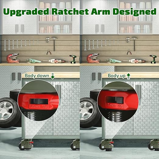 Leveling Casters Set of 4, Workbench Casters with Ratchet Arm, 3300 LBS, Green Heavy Duty Retractable Leveling Machine Casters, Nylon Wheels & Leveling Feet, Suitable for Shelves and Workbenches
