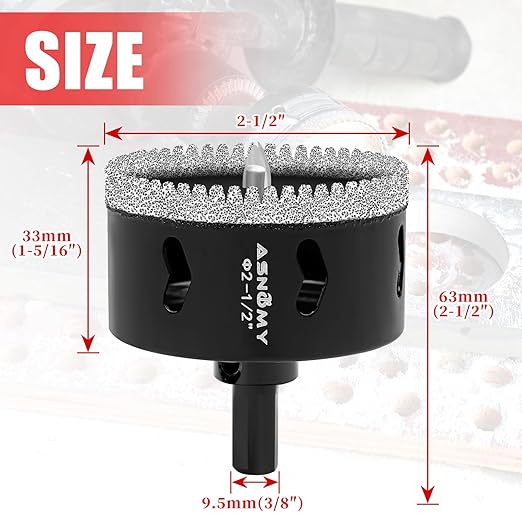 2-3/8 Inch Diamond Hole Saw with Pilot Drill Bit, 2-3/8" Serrated Brazing Tile Hole Saw Diamond Core Drill Bits with Guiding Bit for Ceramic Porcelain Tile Glass Stone Granite Marble