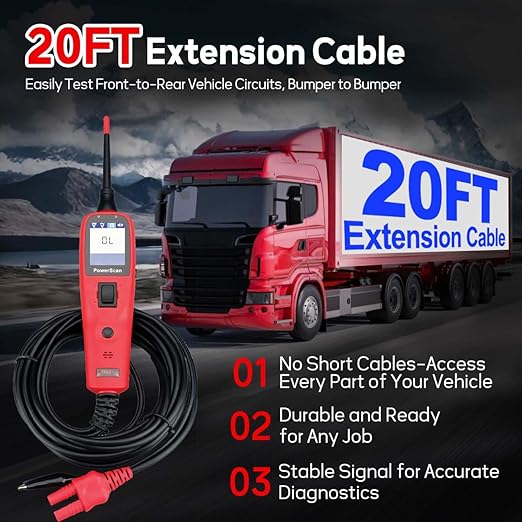 Autel Automotive Circuit Tester PowerScan PS100, Power Circuit Probe Kit, Breaker Finder, 12V 24 Relay Tester, 20ft Extension Cable AVOmeter, Test Light, Continuity Checker, for 99% Cars