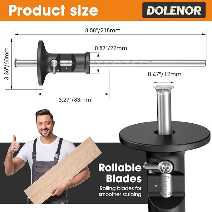 Wheel Marking Gauge Woodworking, Scribe Tool Woodworking, Adjustable 0-12cm, Aluminum & Brass Options, for Parallel Lines, Dovetail Joints & Professional Carpentry (Aluminum)