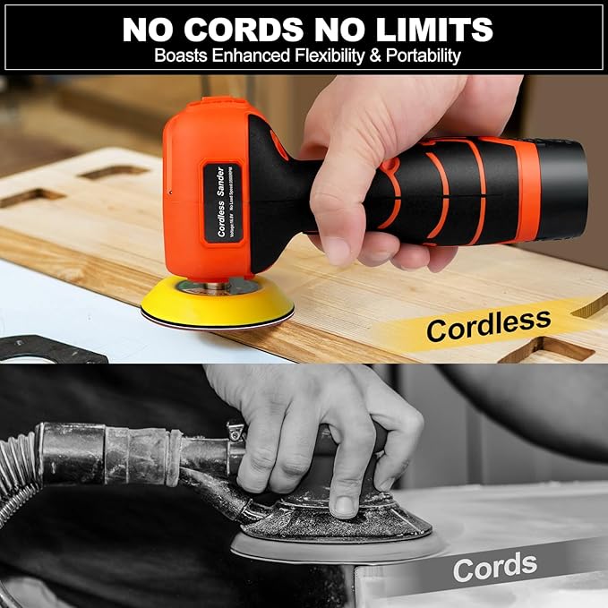 Cordless Sander, 3" Palm Sander with 2Pcs 16.8V 3.0Ah Batteries, 3500RPM Mini Polisher, 30 Accessories Sander Tool for Sanding/Polishing/Waxing/Cleaning