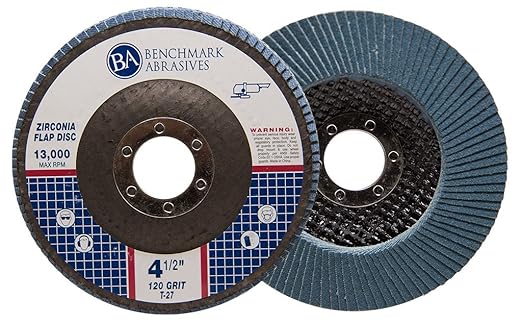 Benchmark Abrasives 4.5" Premium Zirconia Type 27 Flat Flap Discs Grinding Wheels for Sanding Stock Rust Removal Finishing Grinding Deburring Stainless Steel, 7/8" Arbor (10 Pack) - 120 Grit