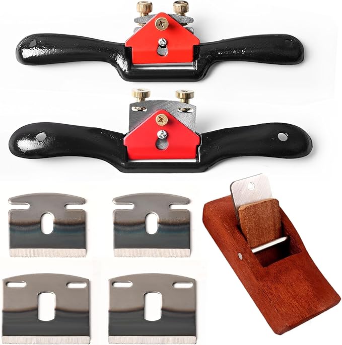 Adjustable Spokeshave Set 2pcs SpokeShave 4pcs Metal Blade and 1pcs Portable Woodworking Plane, Perfect for Wood Craft and Wood Working