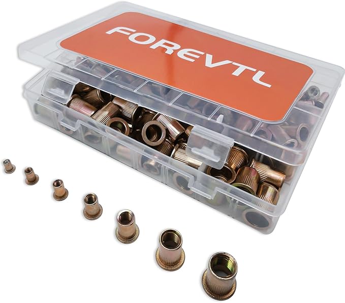 Metric Rivet Nut Kit, 220PCS Rivet Nuts Assortment Kit, Rivnut Kit, Nutsert Kit, Rivnuts Nutserts Kit, Flat Head M3 M4 M5 M6 M8 M10 M12