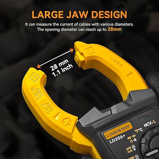 Digital Clamp Meter 6000 Counts Voltage Tester with Auto Range,AC/DC High Voltage,AC/DC Current,DC Power, ACV VFD, Resistance, Capacitance, Diode, Live Wire Test, NCV, True RMS,AC Current Meter LD206+