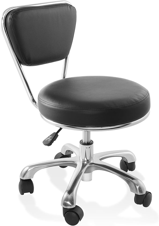 Saloniture Rolling Hydraulic Salon Stool with Backrest- Adjustable Swivel Chair for Spa, Shop, Salon, Massage, Medical, Work or Office