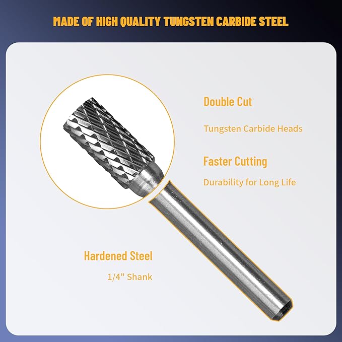 10PCS 1/4 Carbide Burr Set 1/4 Shank Die Grinder Bits Drill Bits Grinding Bits for Metal Rotary Tool Attachment Accessories Rasp Weld Wood Stone Deburring, Compatible with Milwaukee Dewalt