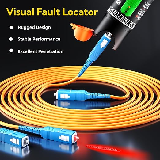 Visual Fault Locator,30KM Red Light Fiber Optic Cable Tester Meter, Cable Test Equipment Suitable with 2.5 mm Universal Connector FC Male to LC Female Adapter for CATV Telecommunications