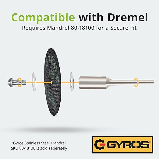 GYROS 1.75” Mini Resin Cut-Off Wheels for Rotary Tools, 12 Double Fiberglass Reinforced Cutting Discs, ST Materials Like Titanium, Carbon; Dremel Cutting Tool Accessory. Made in USA 11-41702/12